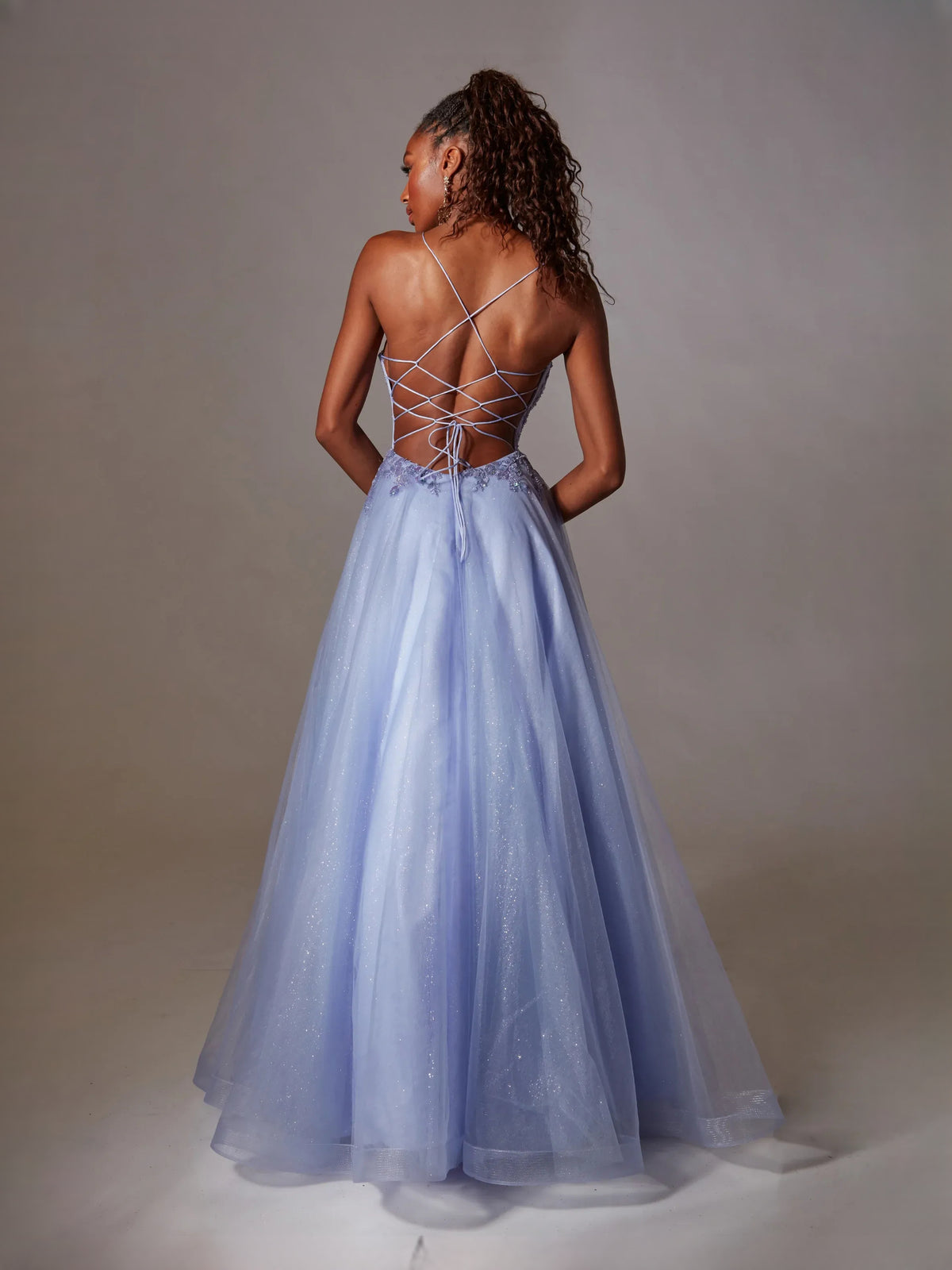 Light Blue floor-length prom dress, alternate view showing the dress shape and hem