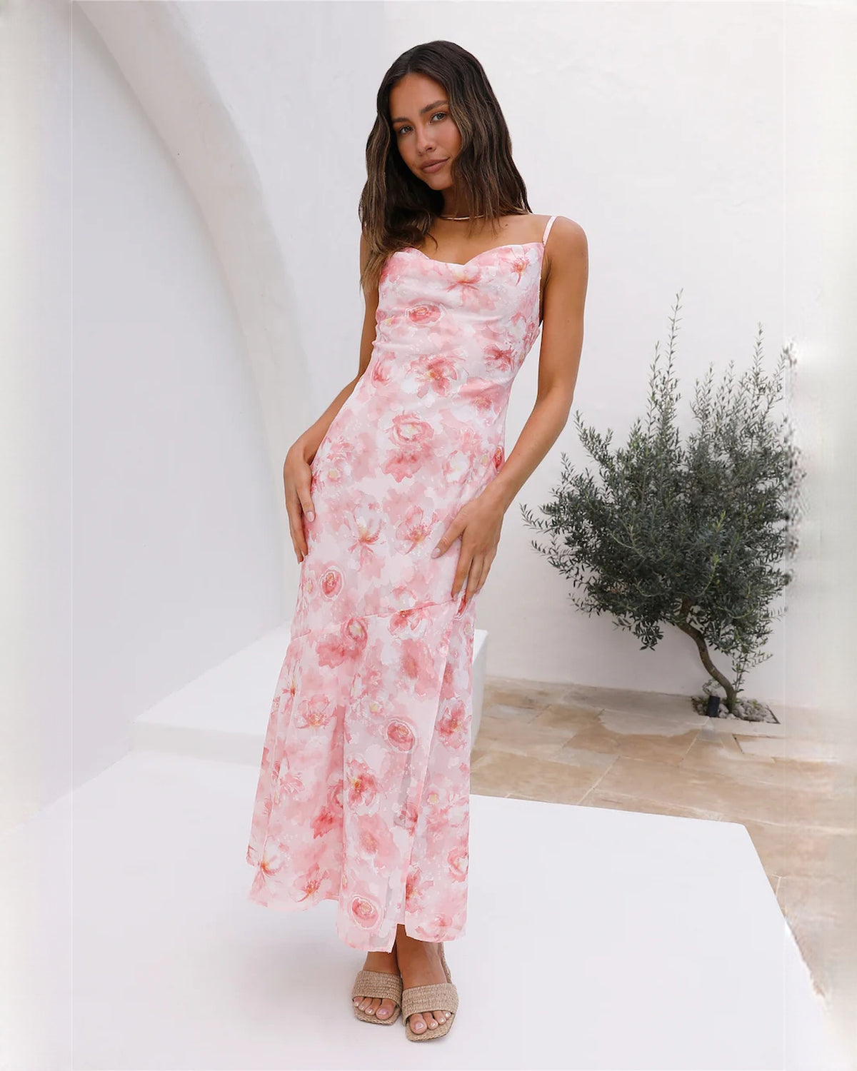 sleeveless mesh a-line maxi bridesmaid dress - image 3