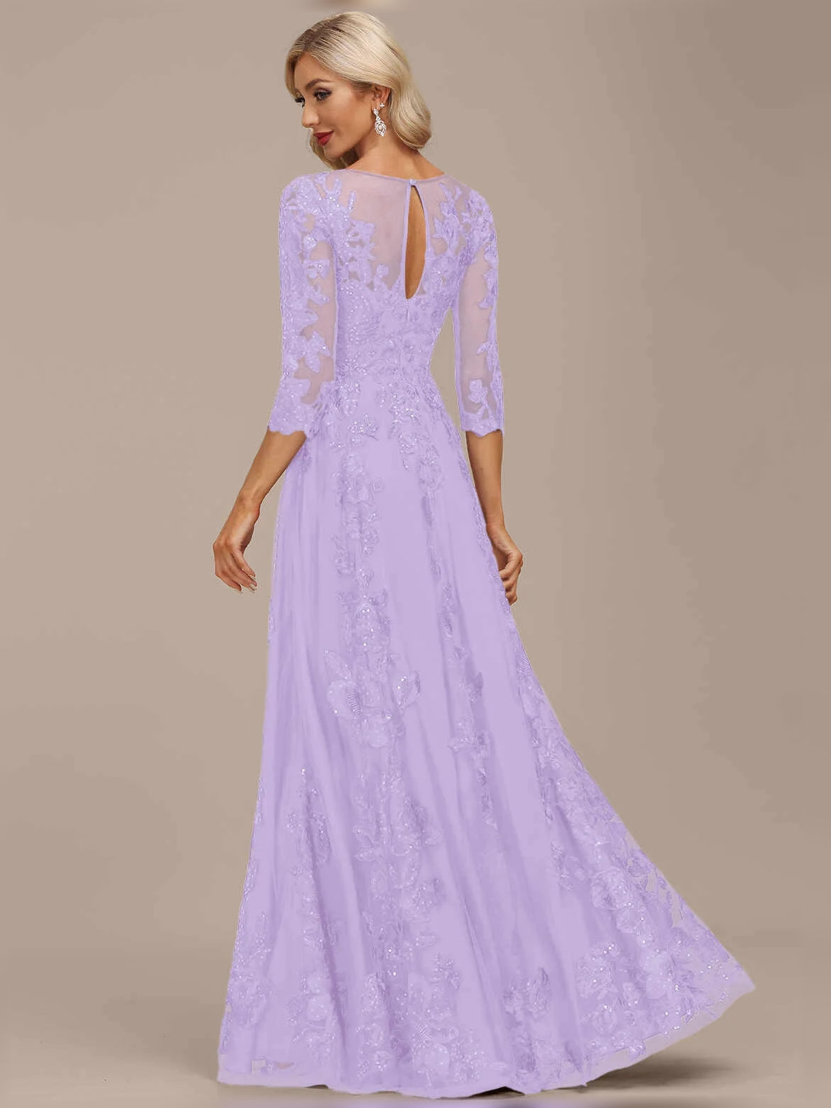 Dark Blue maxi mother of the bride dress, alternate view showing the dress shape and hem