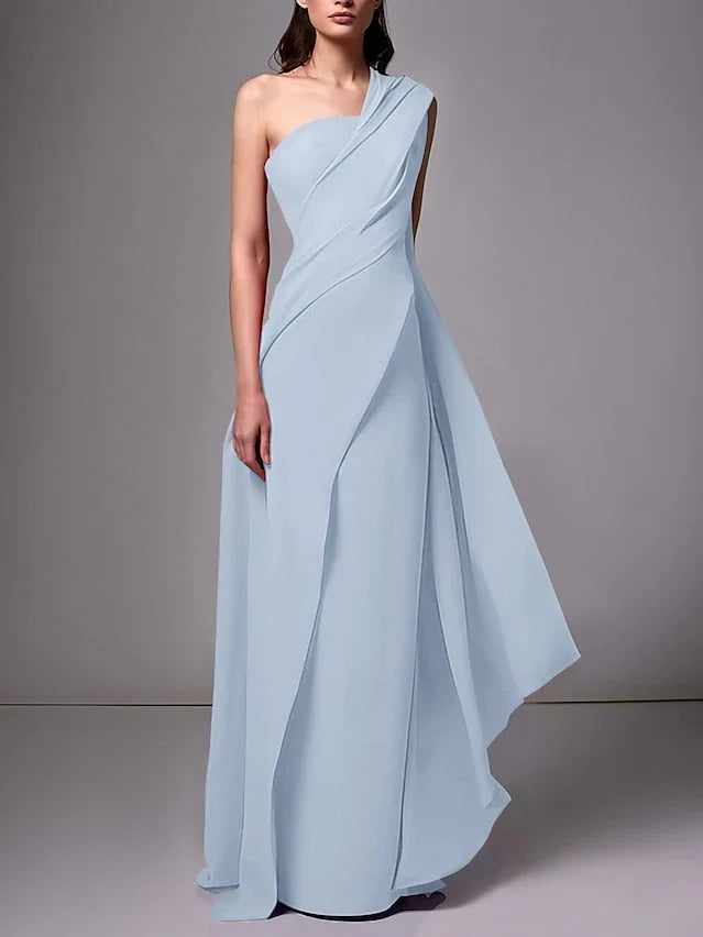 Sky Blue a-line floor-length formal dress with ruching, alternate view
