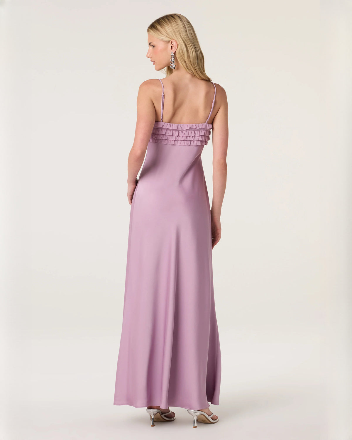 sleeveless satin a-line maxi bridesmaid dress - image 3