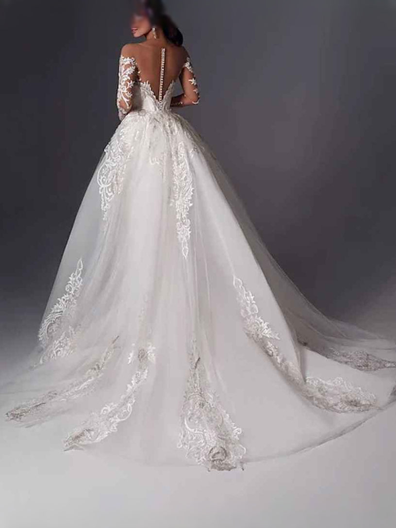 White floor-length wedding dress, alternate view showing the dress shape and hem