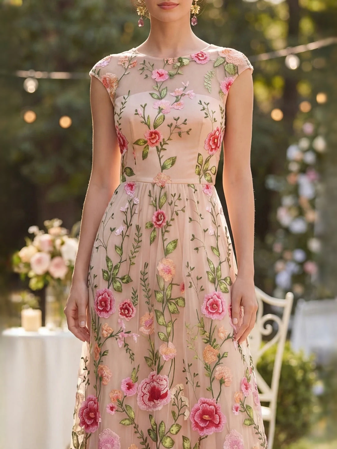 Rose Gold floor-length prom dress, alternate view showing the dress shape and hem