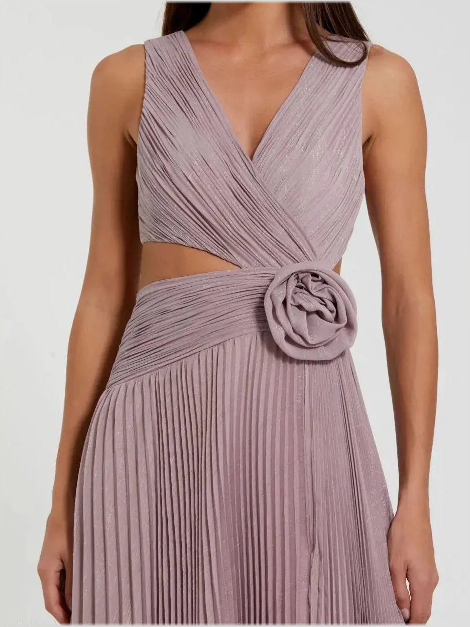 Mauve maxi prom dress, alternate view showing the dress shape and hem