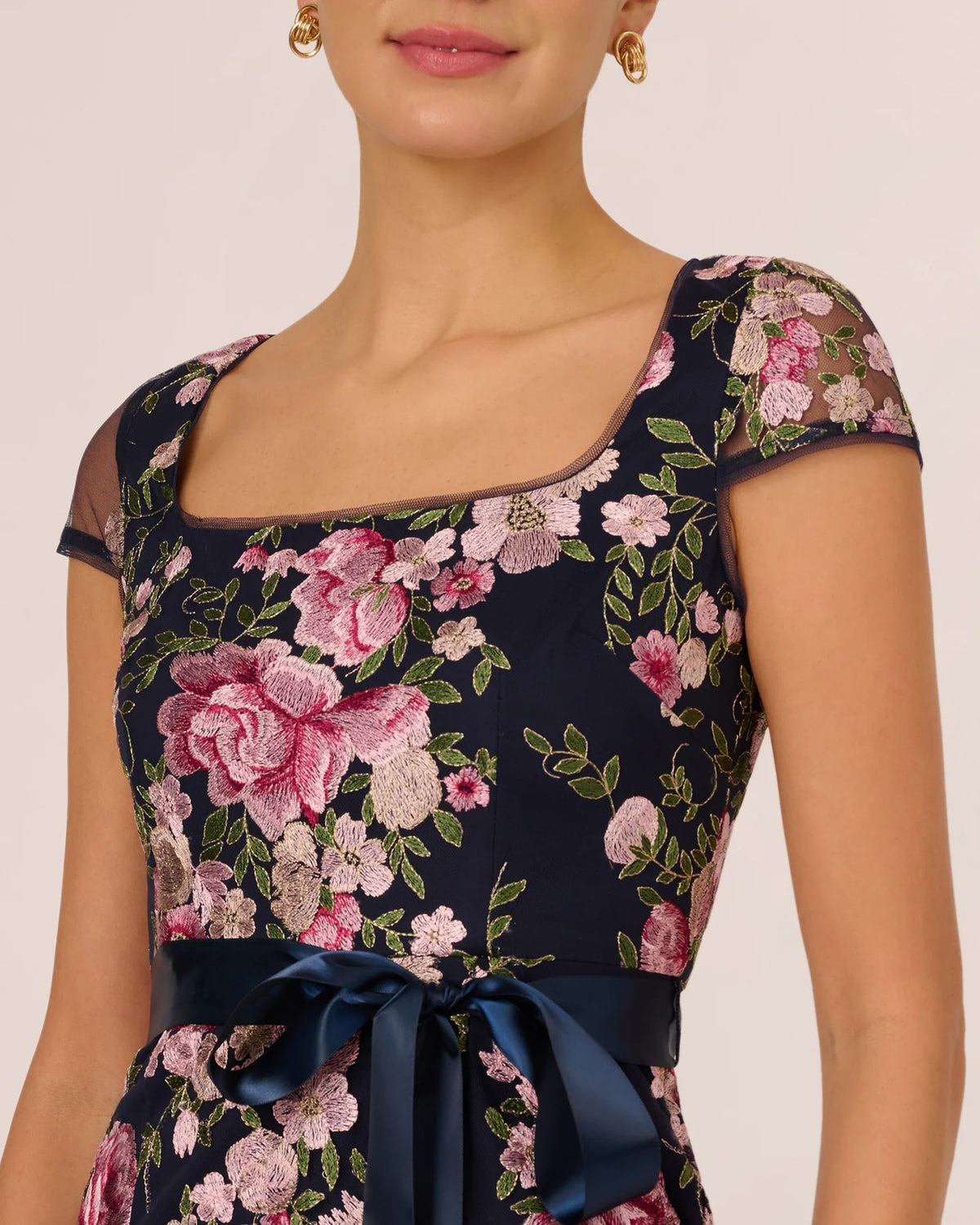 cap-sleeve sheath maxi mother of the bride dress - image 3