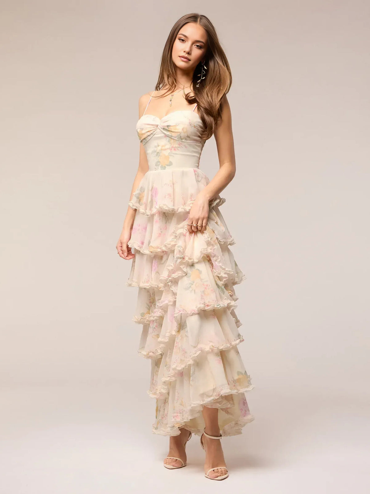 As Picture maxi prom dress, alternate view showing the dress shape and hem