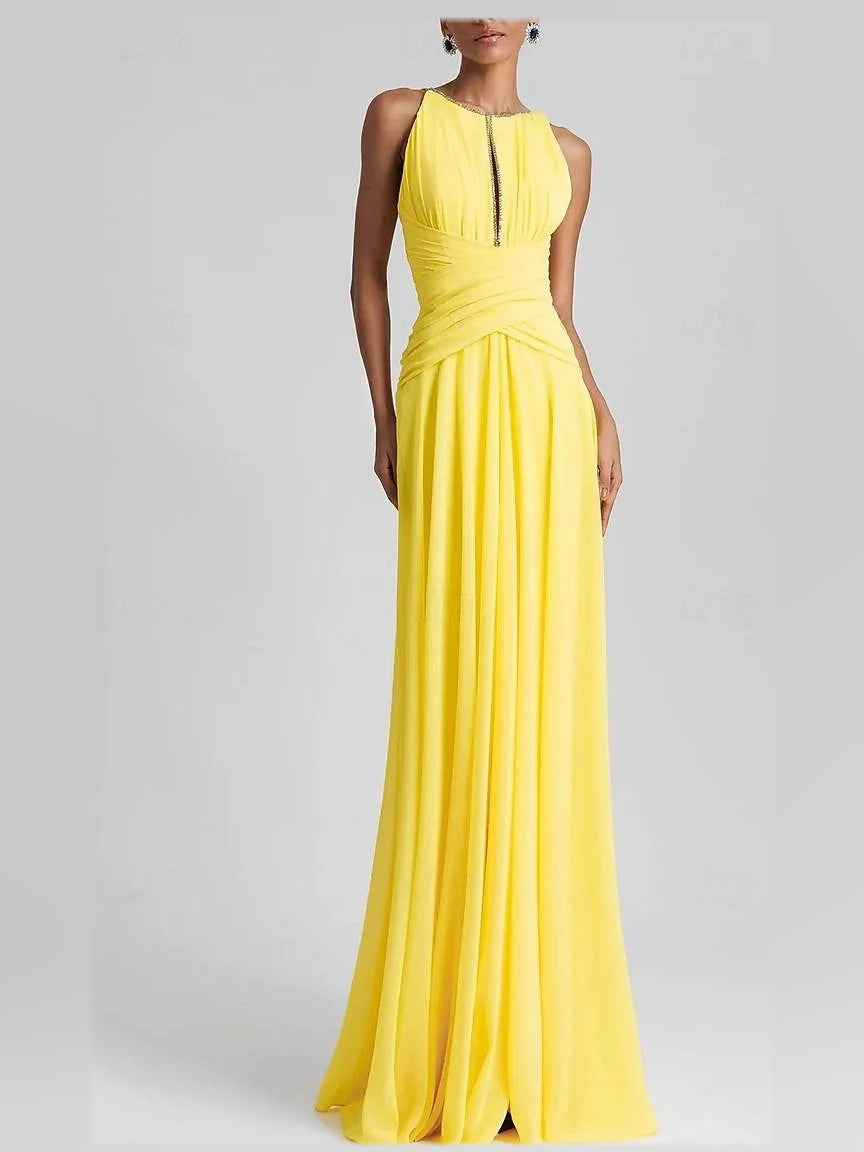 Canary maxi prom dress, alternate view showing the dress shape and hem