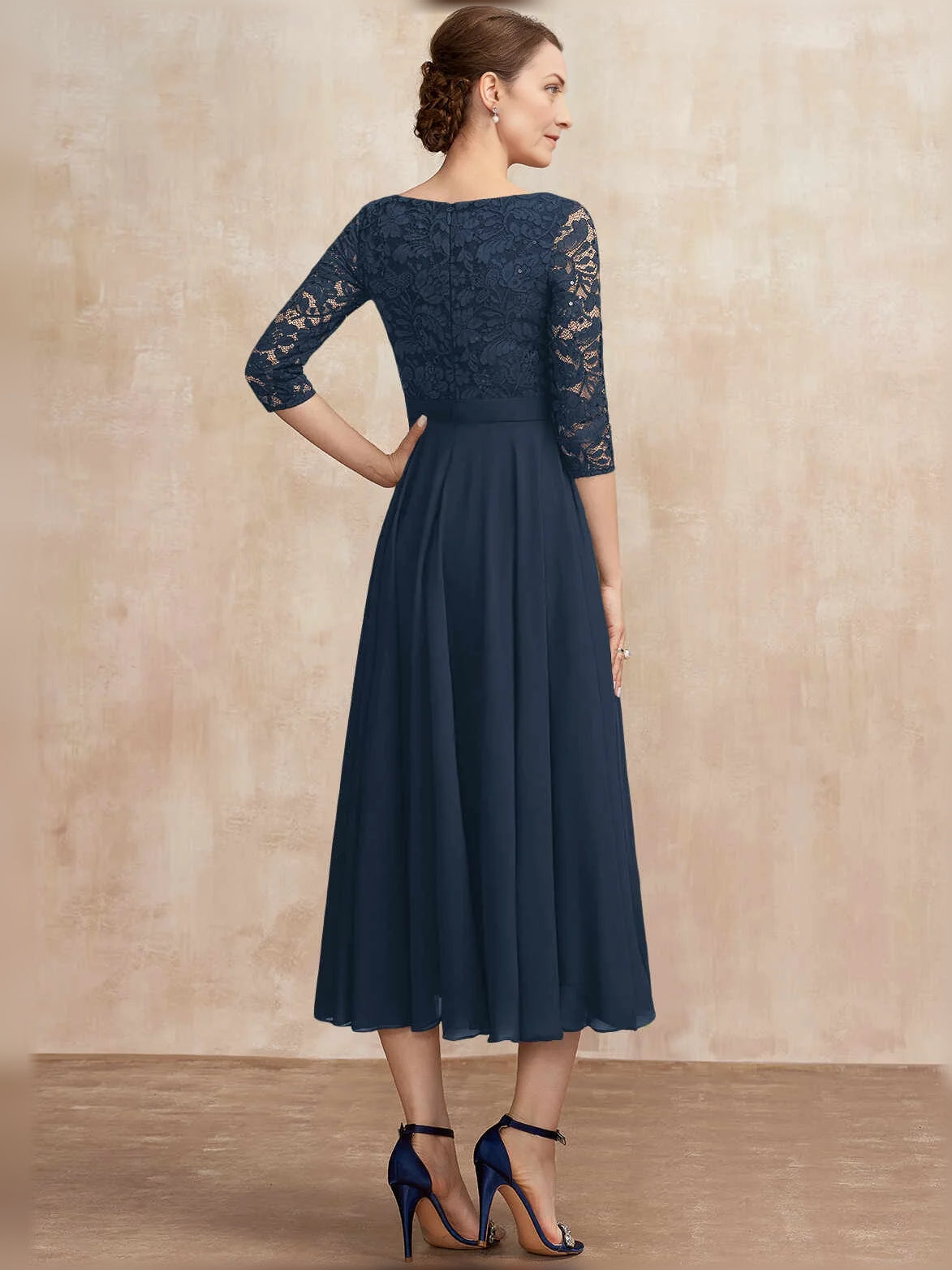 Deep Purple midi mother of the bride dress, alternate view showing the dress shape and hem