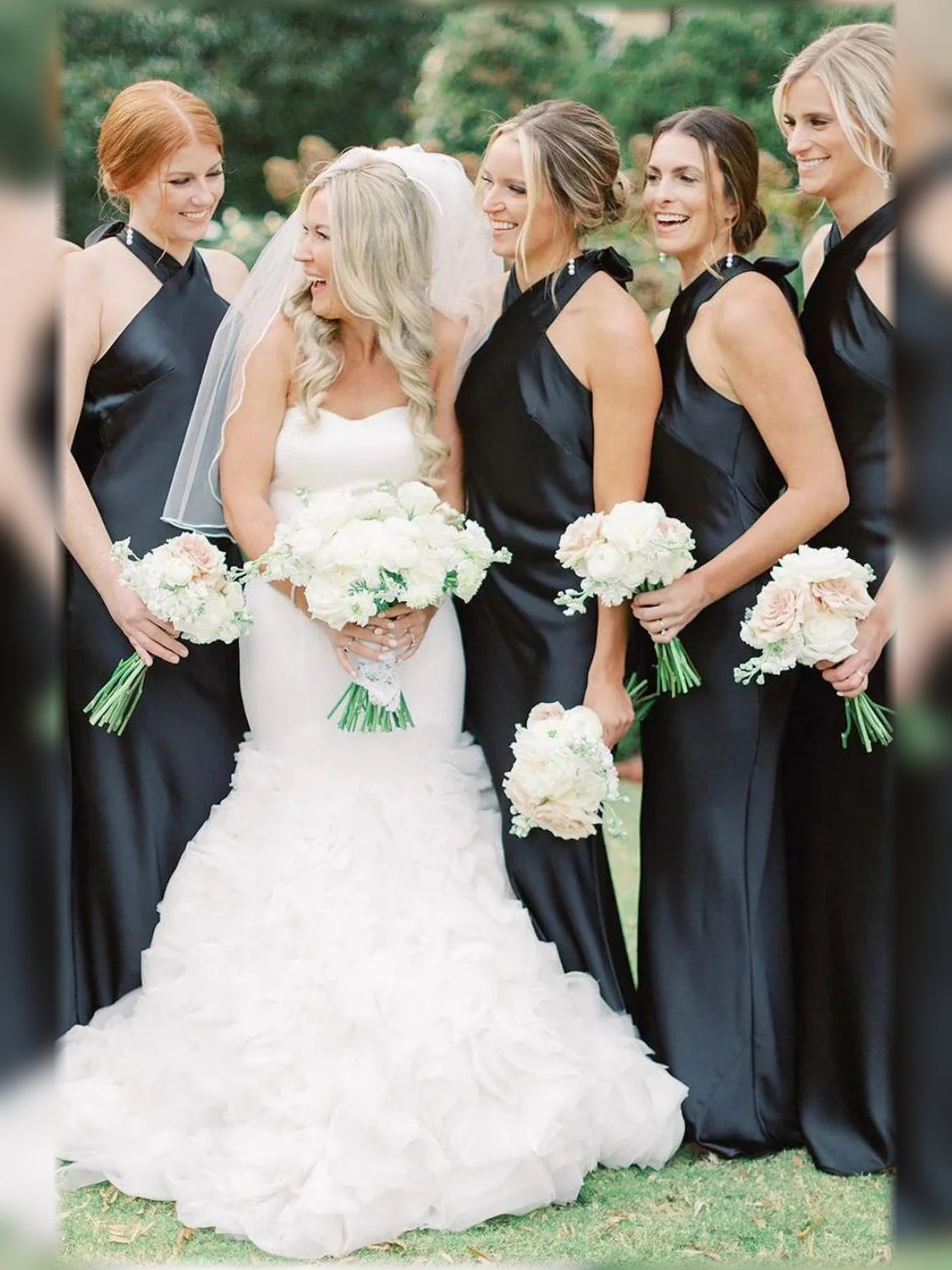Black floor-length bridesmaid dress, alternate view showing the dress shape and hem