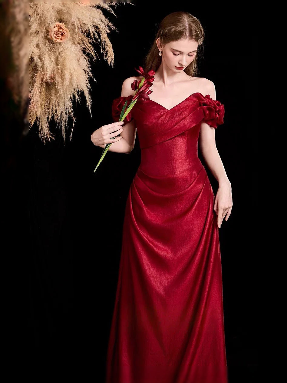 Red maxi prom dress, alternate view showing the dress shape and hem