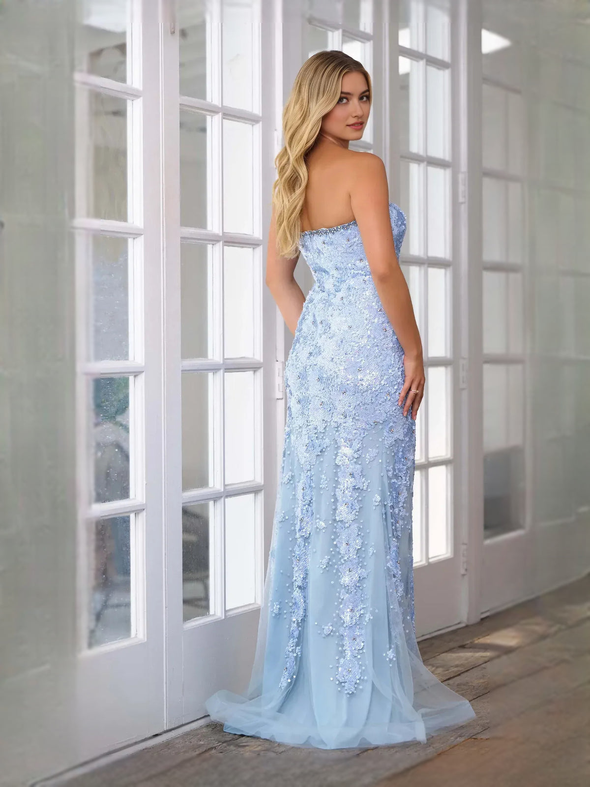 Sky Blue floor-length prom dress, alternate view showing the dress shape and hem