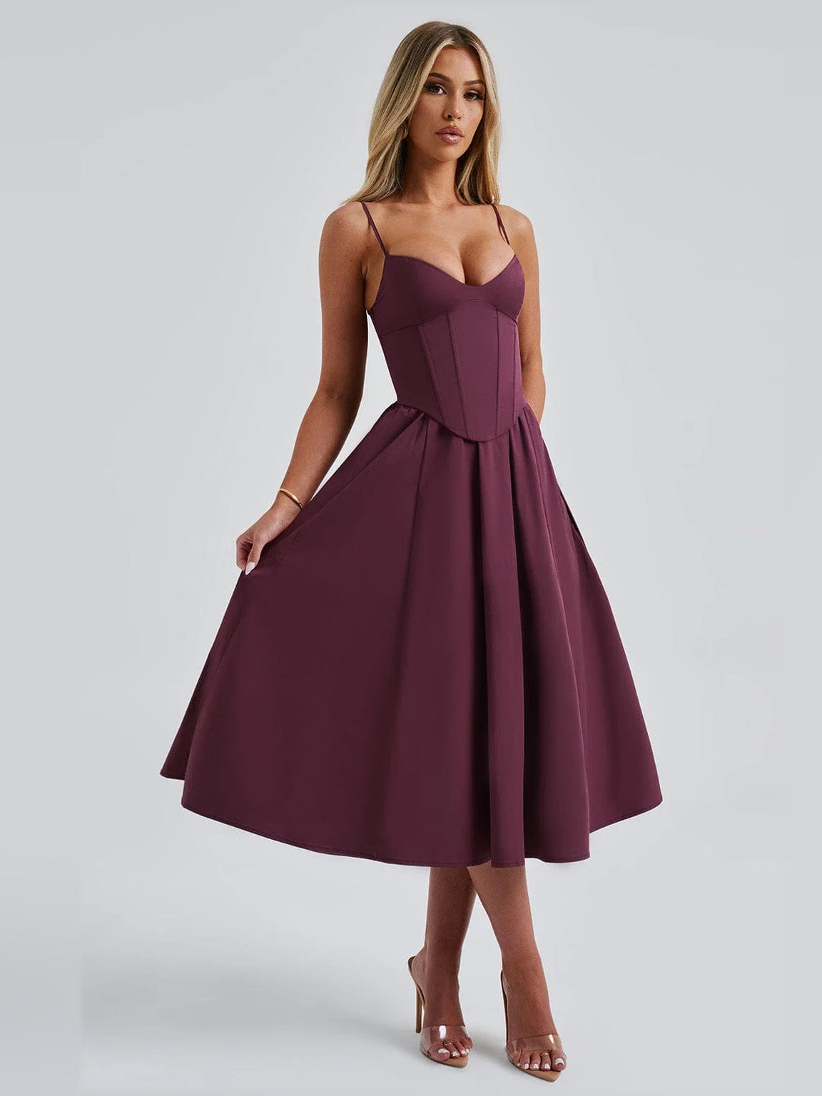 Cherry Lacquer midi formal dress, alternate view showing the bodice