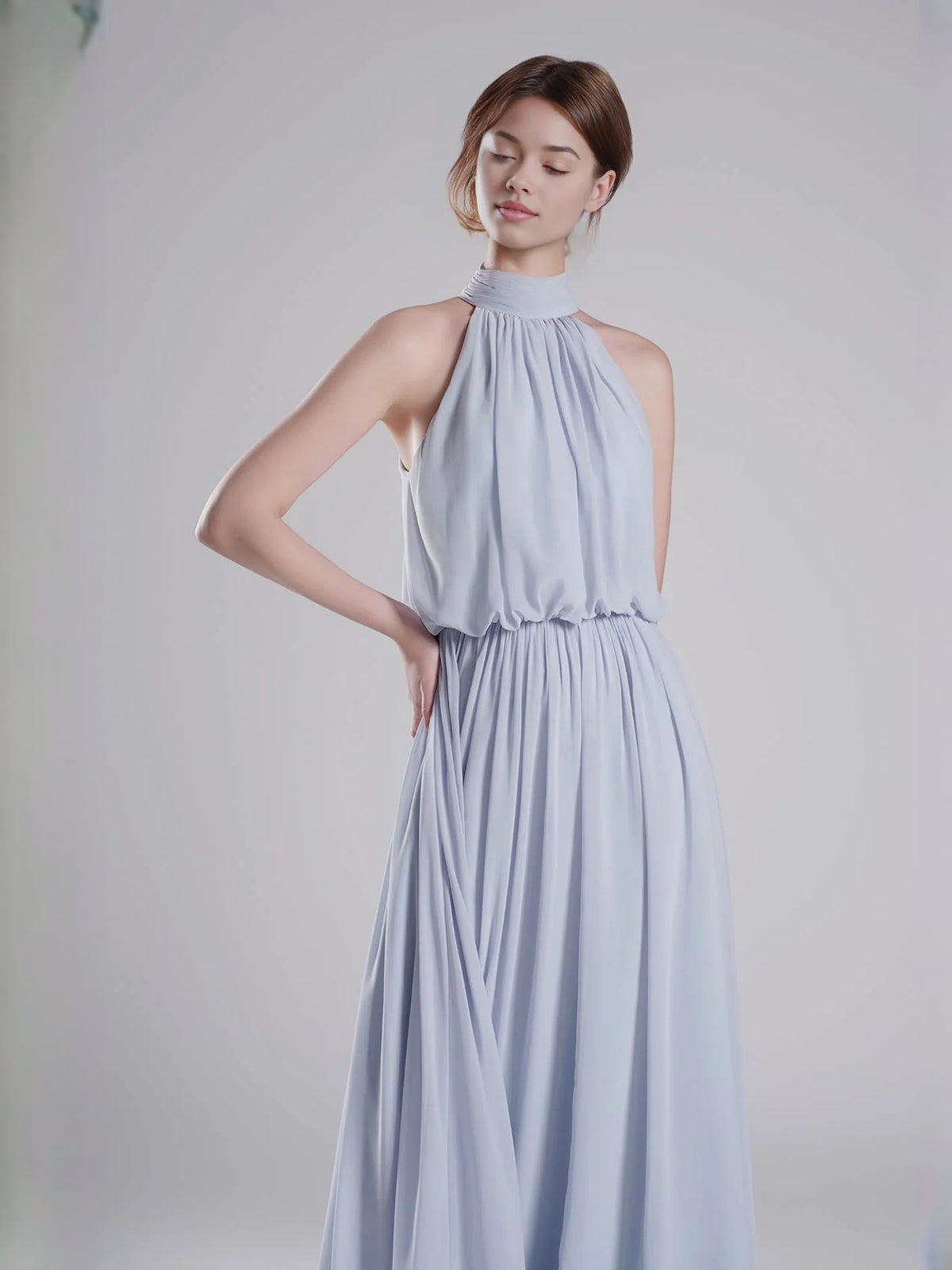Light Blue floor-length bridesmaid dress, alternate view showing the dress shape and hem