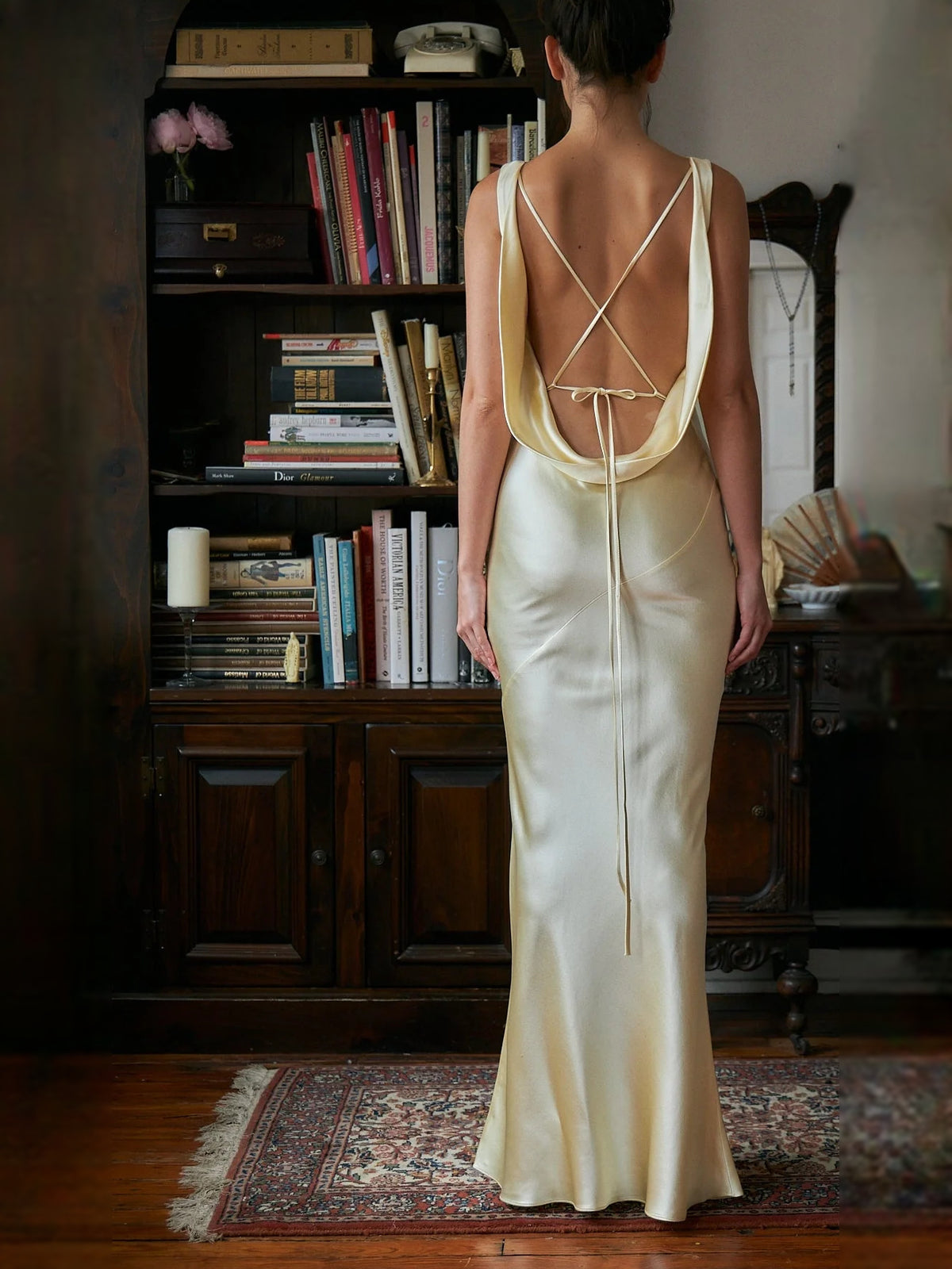 Ivory white floor-length prom dress, alternate view showing the dress shape and hem