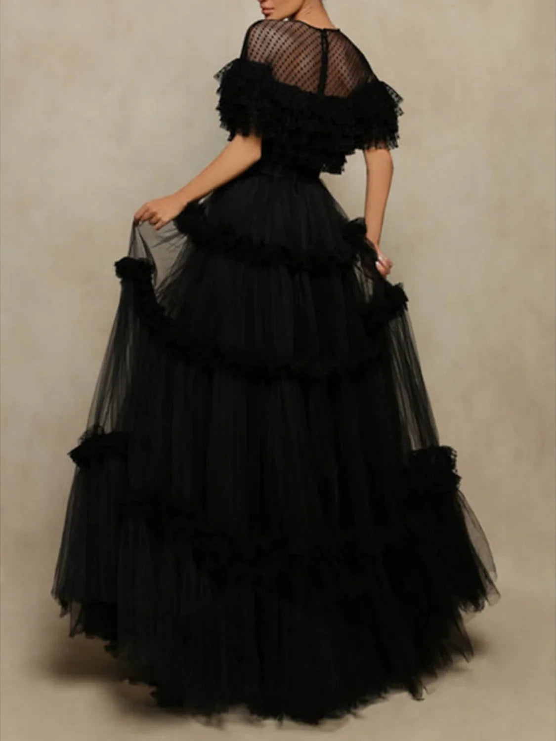 Black floor-length prom dress, alternate view showing the dress shape and hem