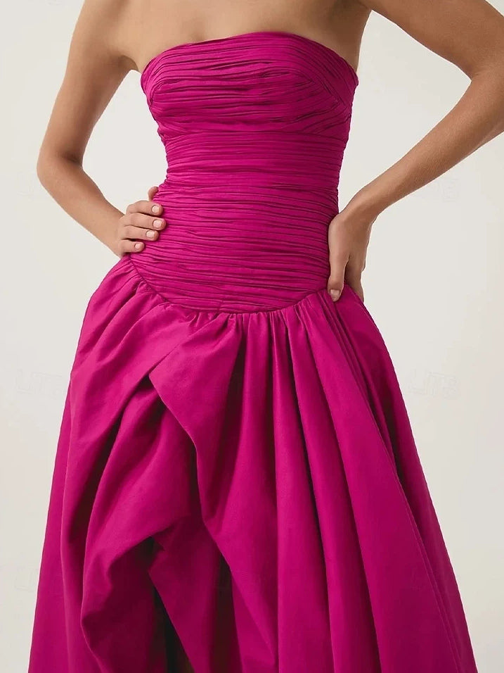 Hot Pink maxi prom dress, alternate view showing the dress shape and hem