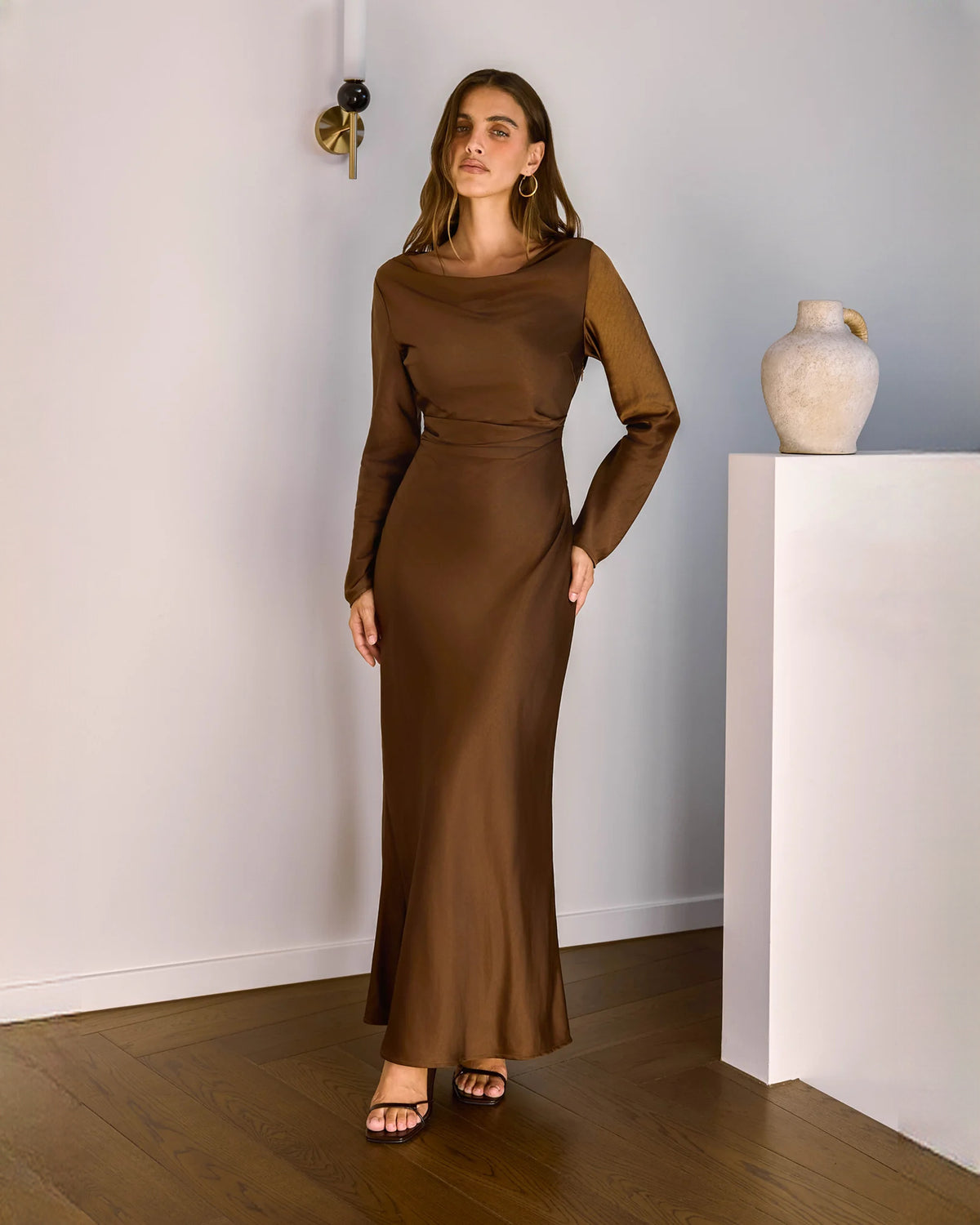 sleeveless satin a-line maxi bridesmaid dress - image 3
