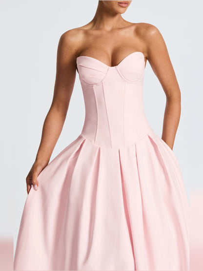 Blush midi formal dress, alternate view showing the bodice