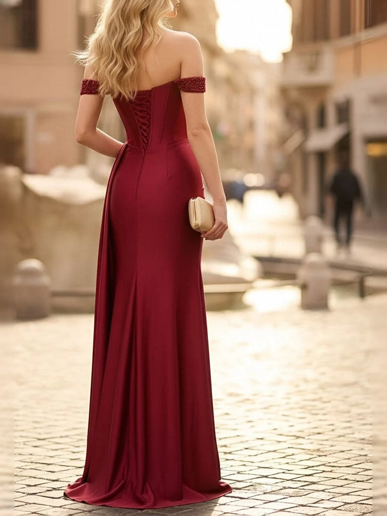 Ivory white maxi bridesmaid dress, alternate view showing the dress shape and hem