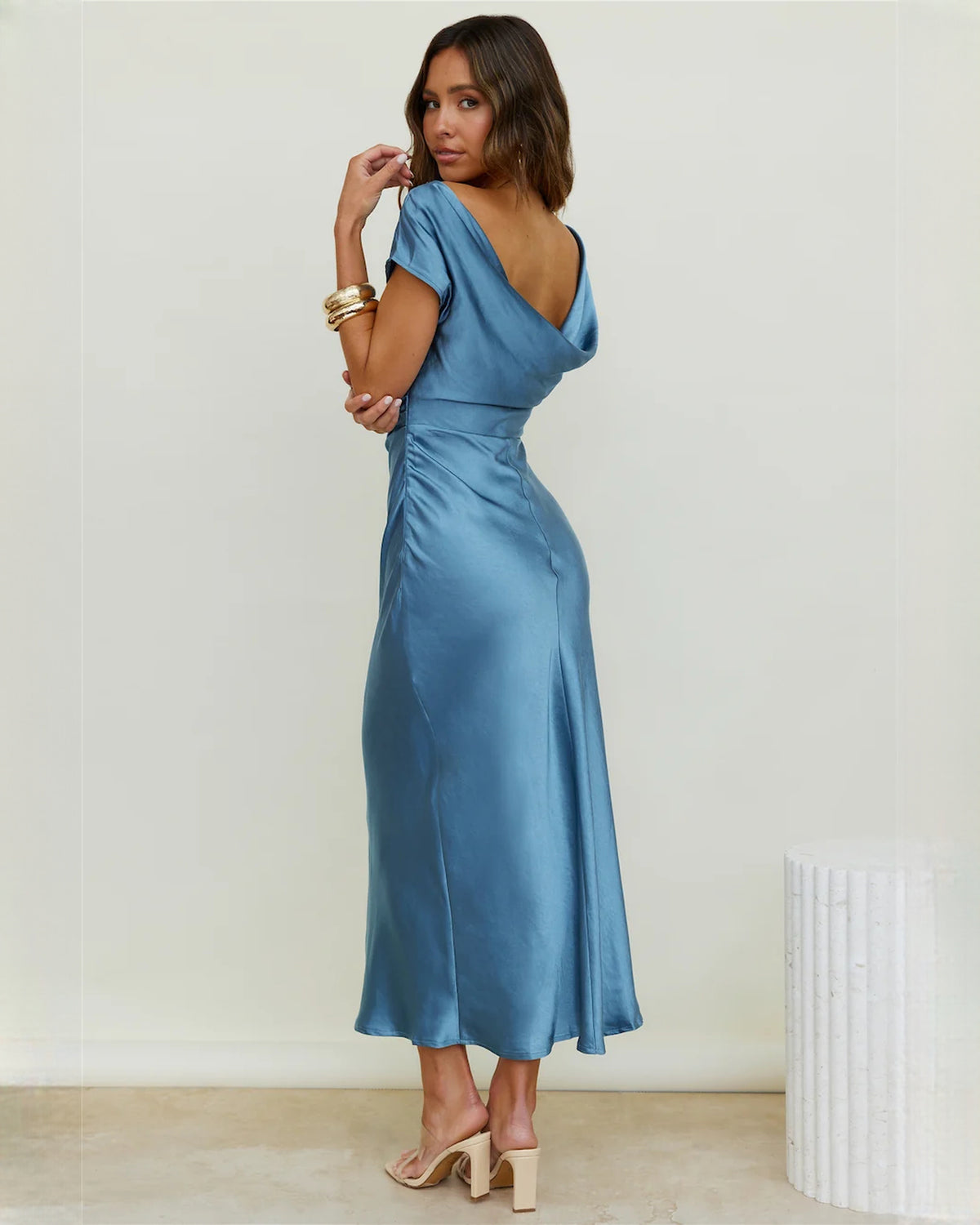 sleeveless satin a-line maxi bridesmaid dress - image 3