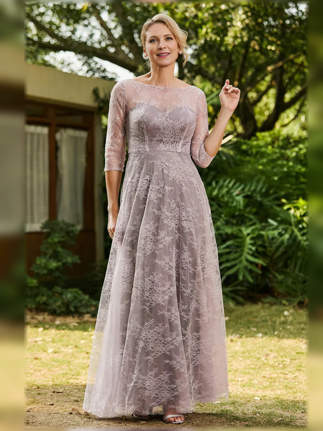 Dusk floor-length mother of the bride dress, alternate view showing the dress shape and hem