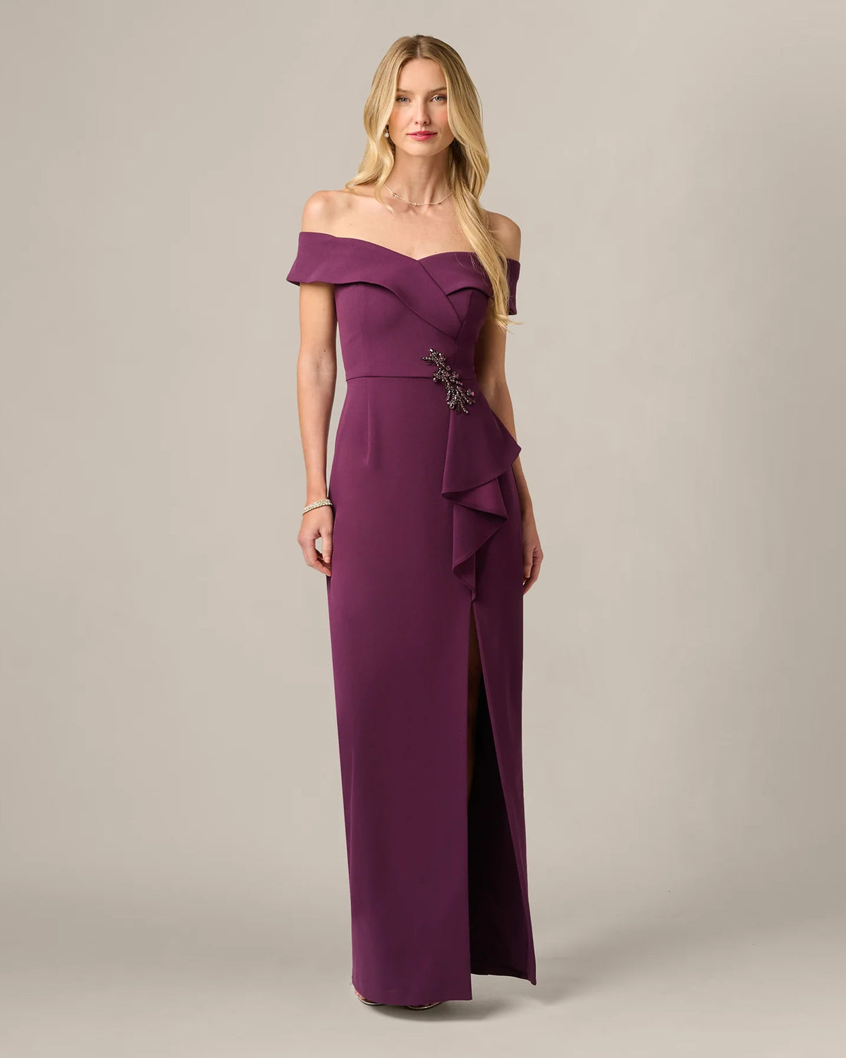off-shoulder a-line maxi mother of the bride dress - image 3