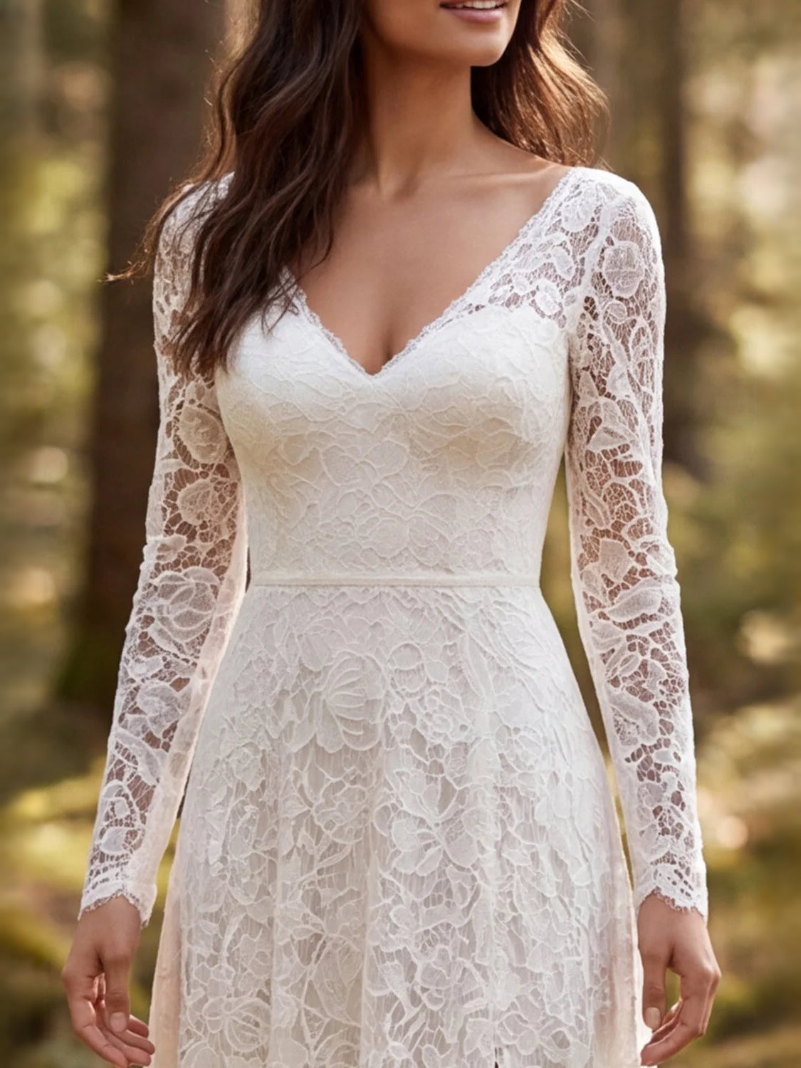 Ivory floor-length wedding dress, alternate view showing the dress shape and hem