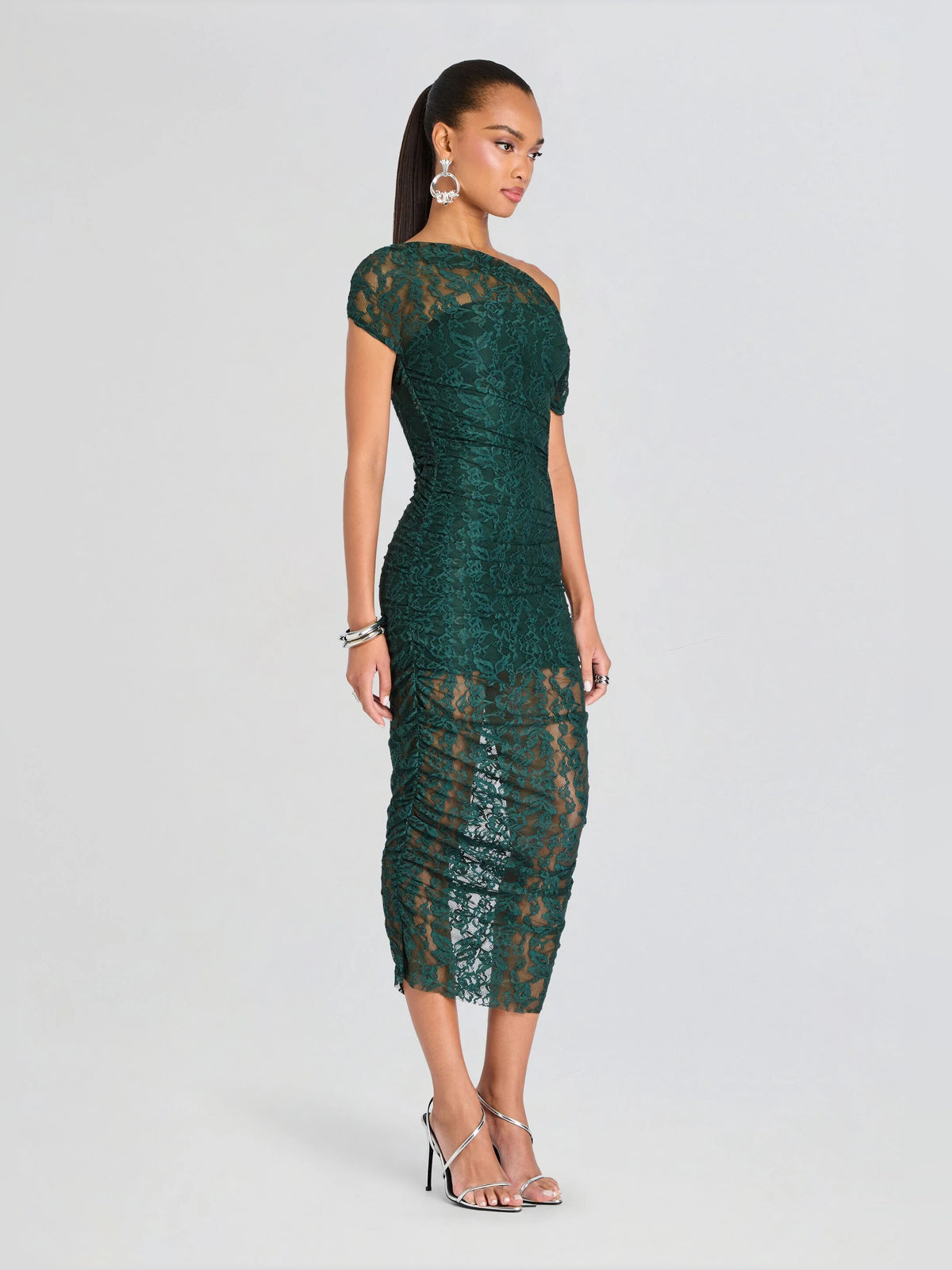 Teal midi formal dress, alternate view showing the bodice