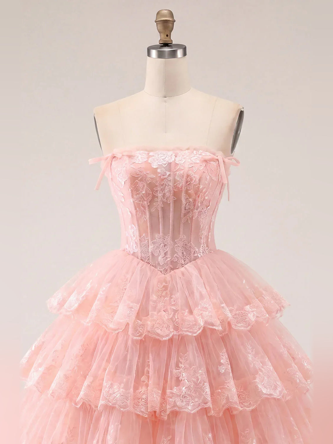 Light Pink mini homecoming dress, alternate view showing the dress shape and hem