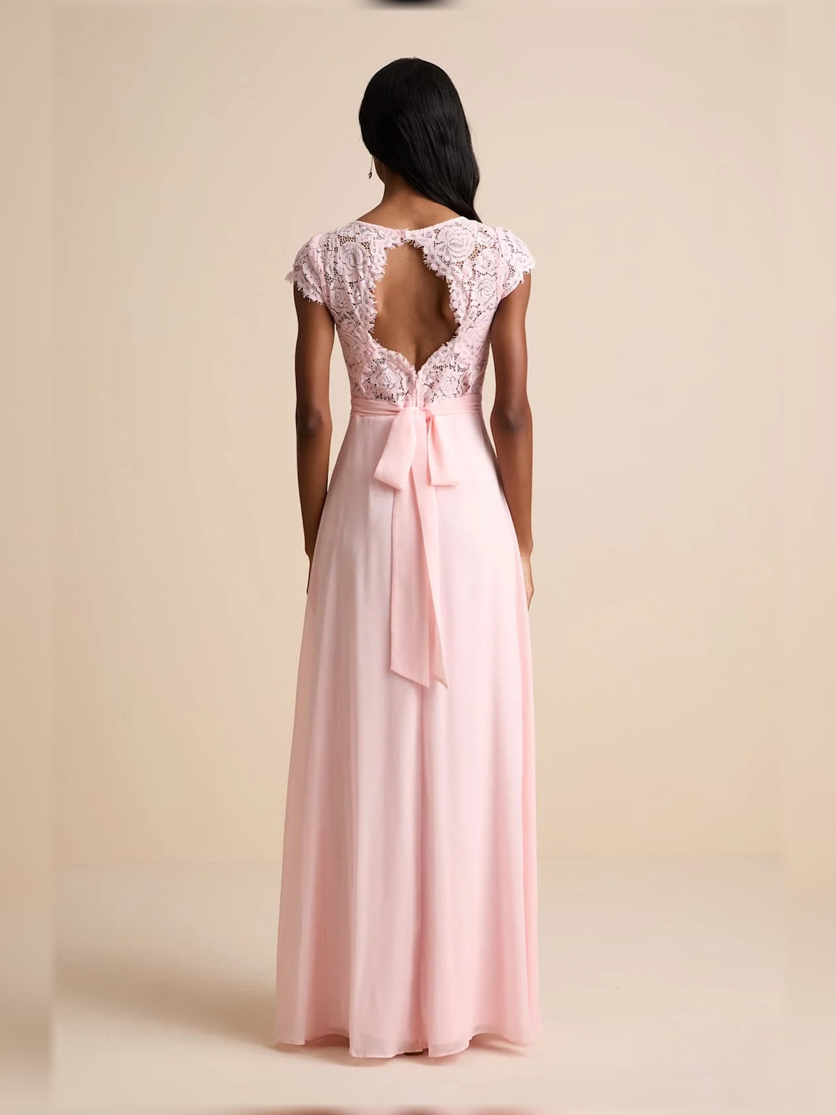 Blush Pink maxi bridesmaid dress, alternate view showing the dress shape and hem