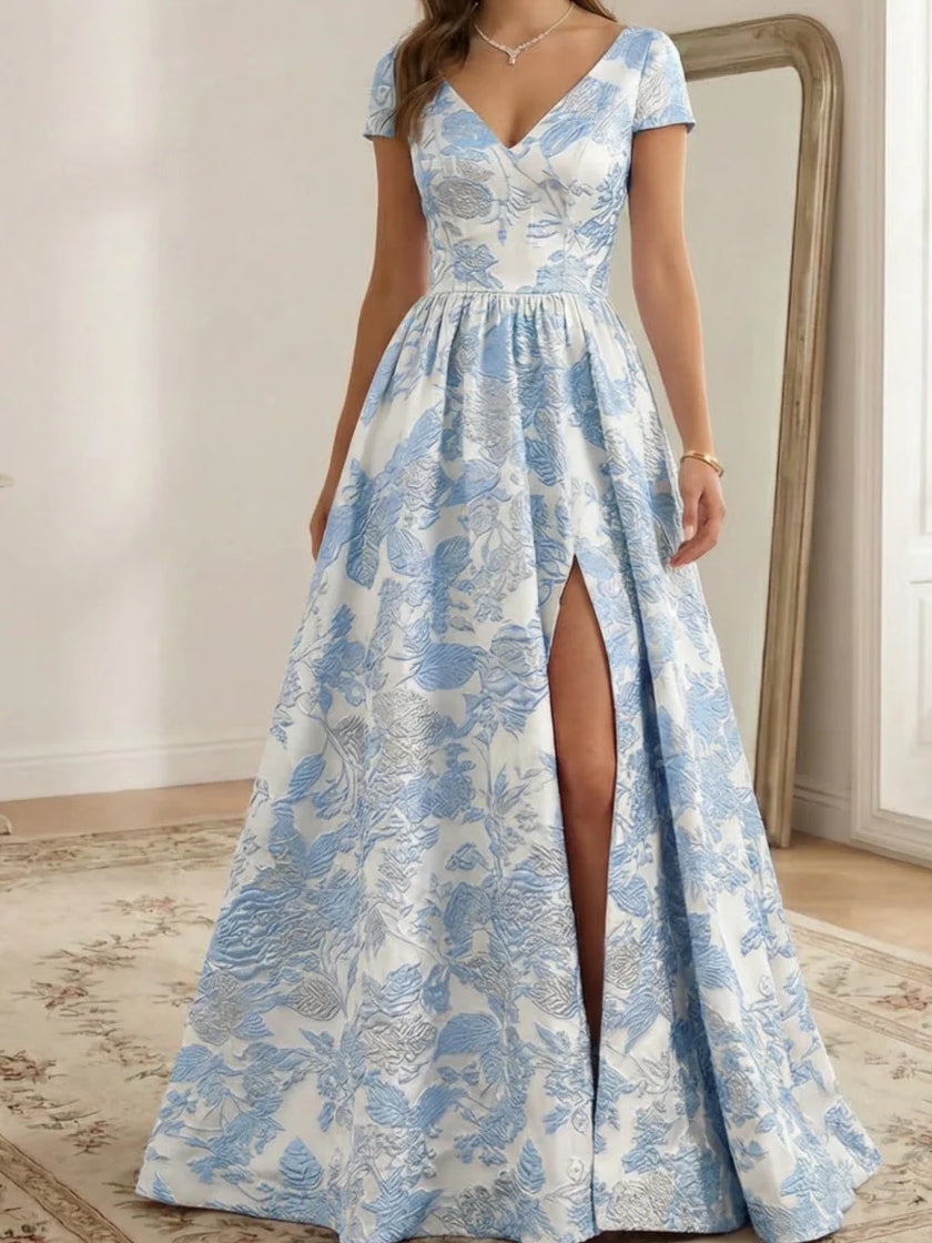 Sky Blue maxi prom dress, alternate view showing the dress shape and hem