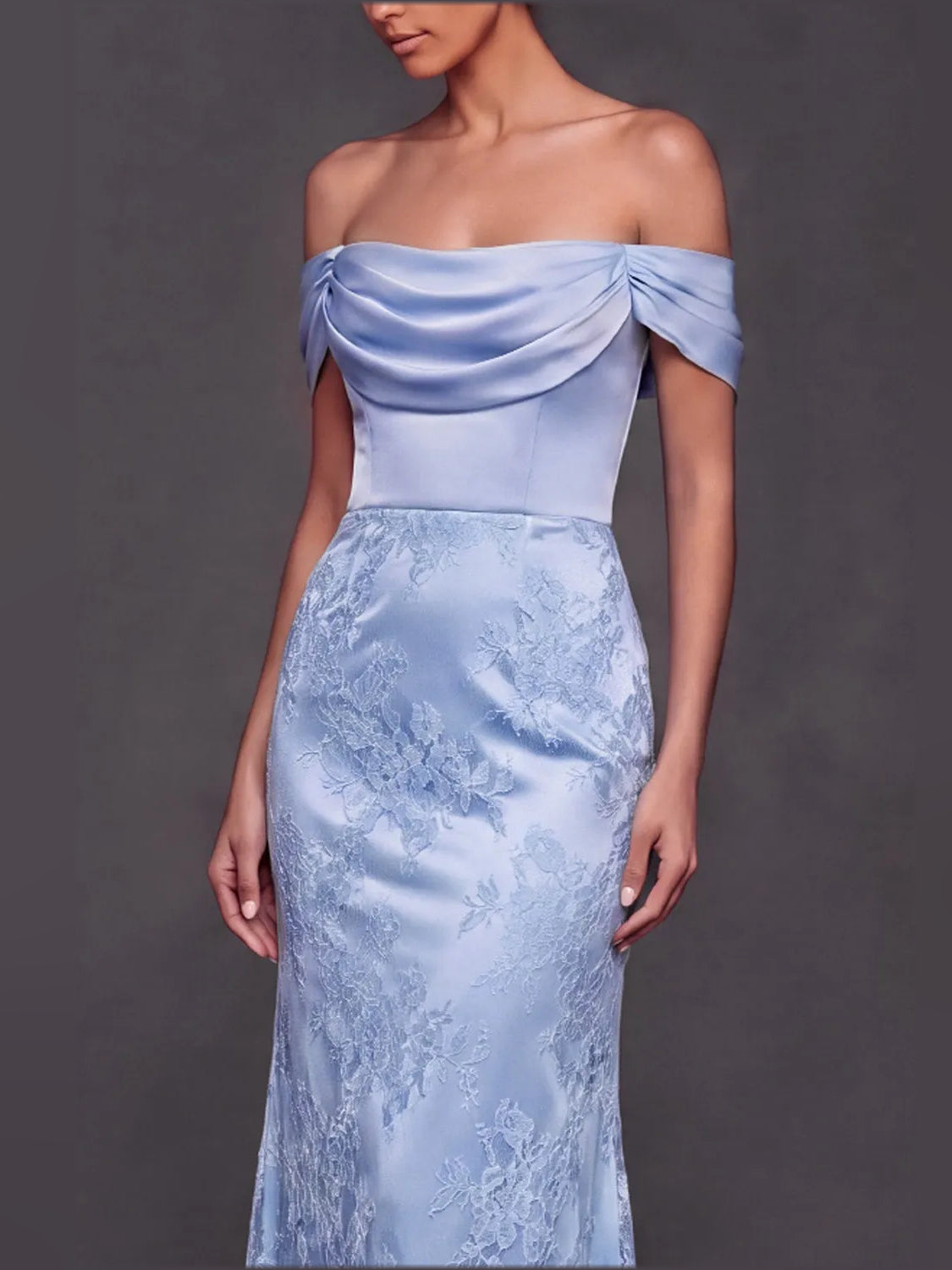Light Blue maxi bridesmaid dress, alternate view showing the dress shape and hem