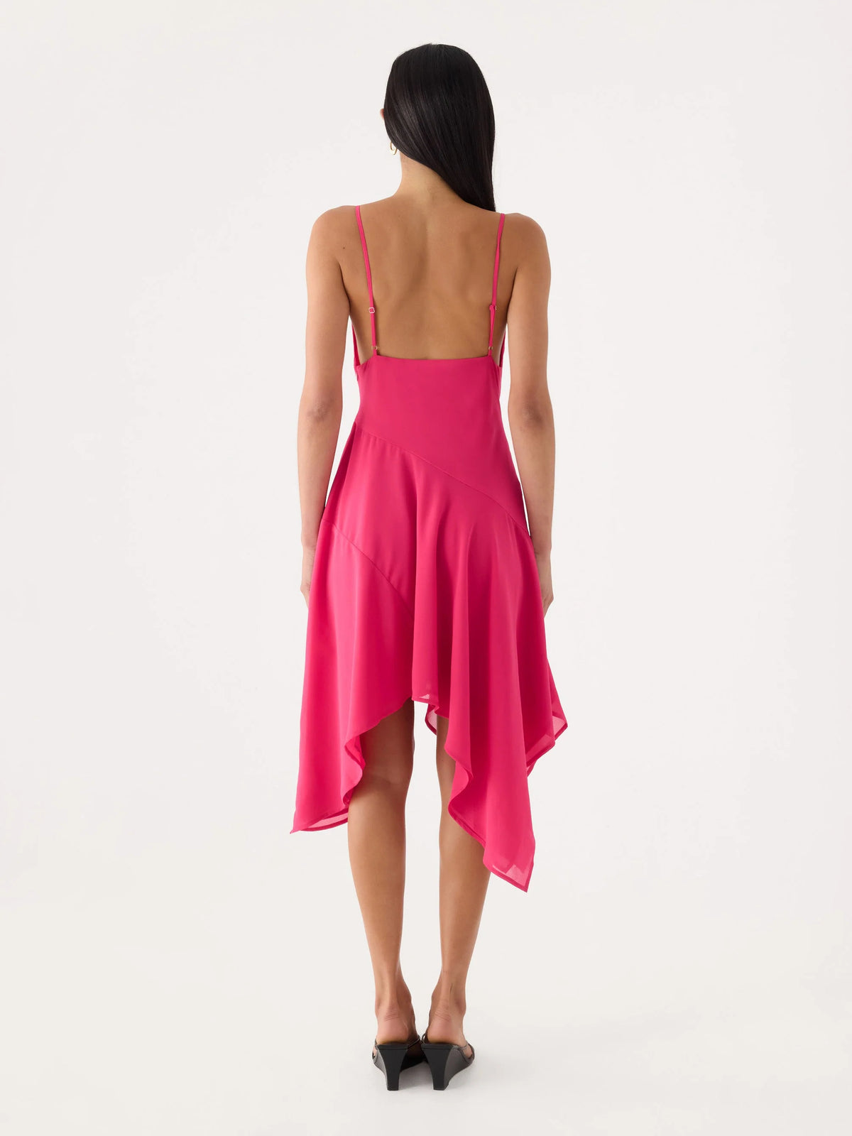 Fuchsia midi formal dress with beading, alternate view showing the bodice