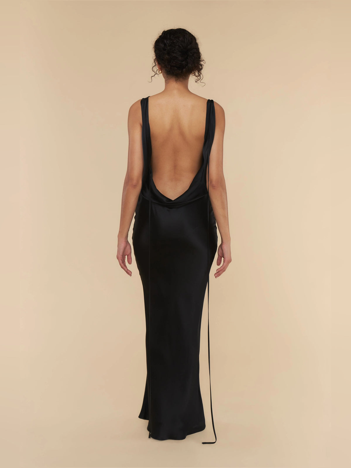 Dark Blue maxi prom dress, alternate view showing the dress shape and hem