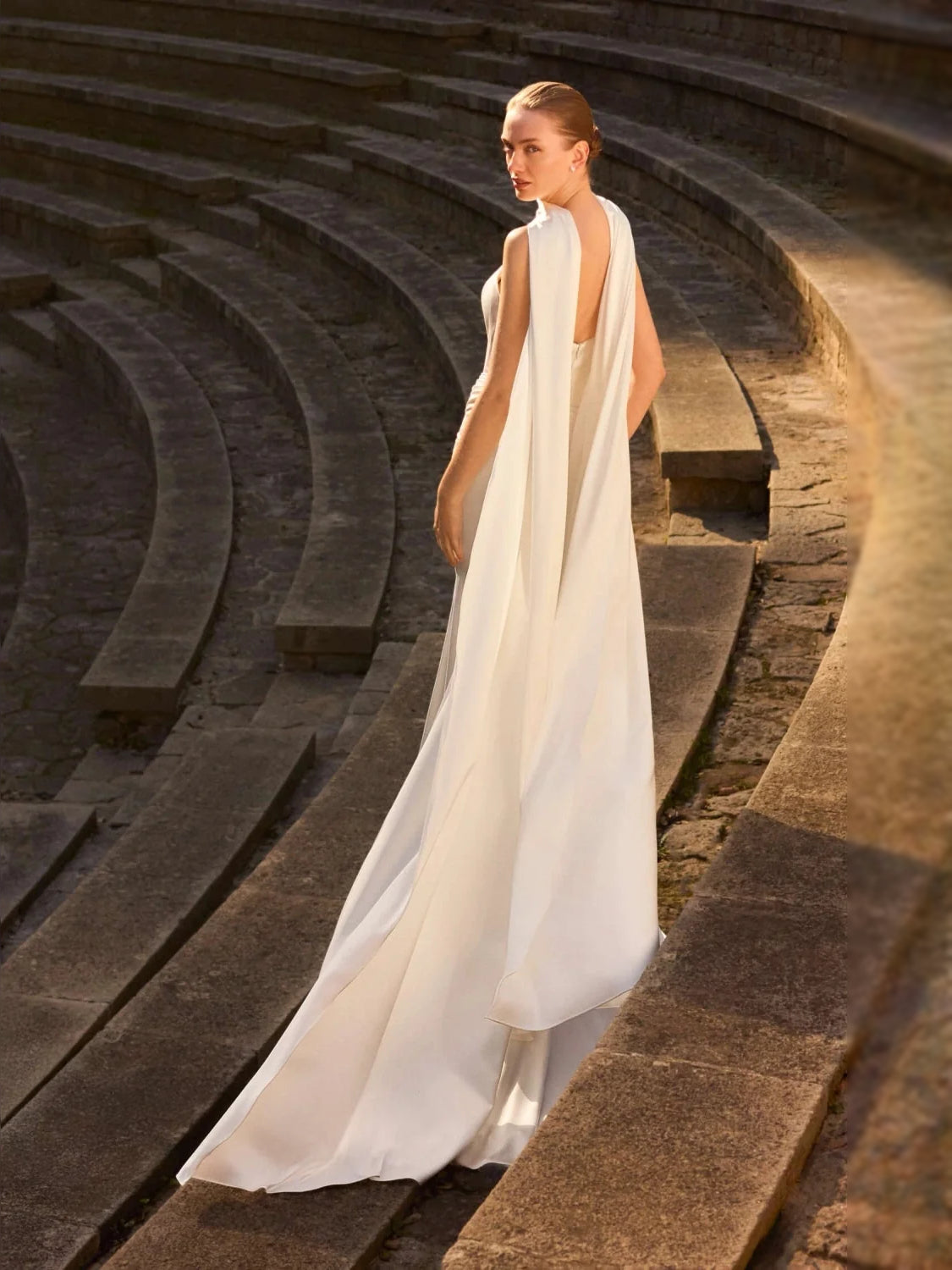 Ivory floor-length wedding dress, alternate view showing the dress shape and hem