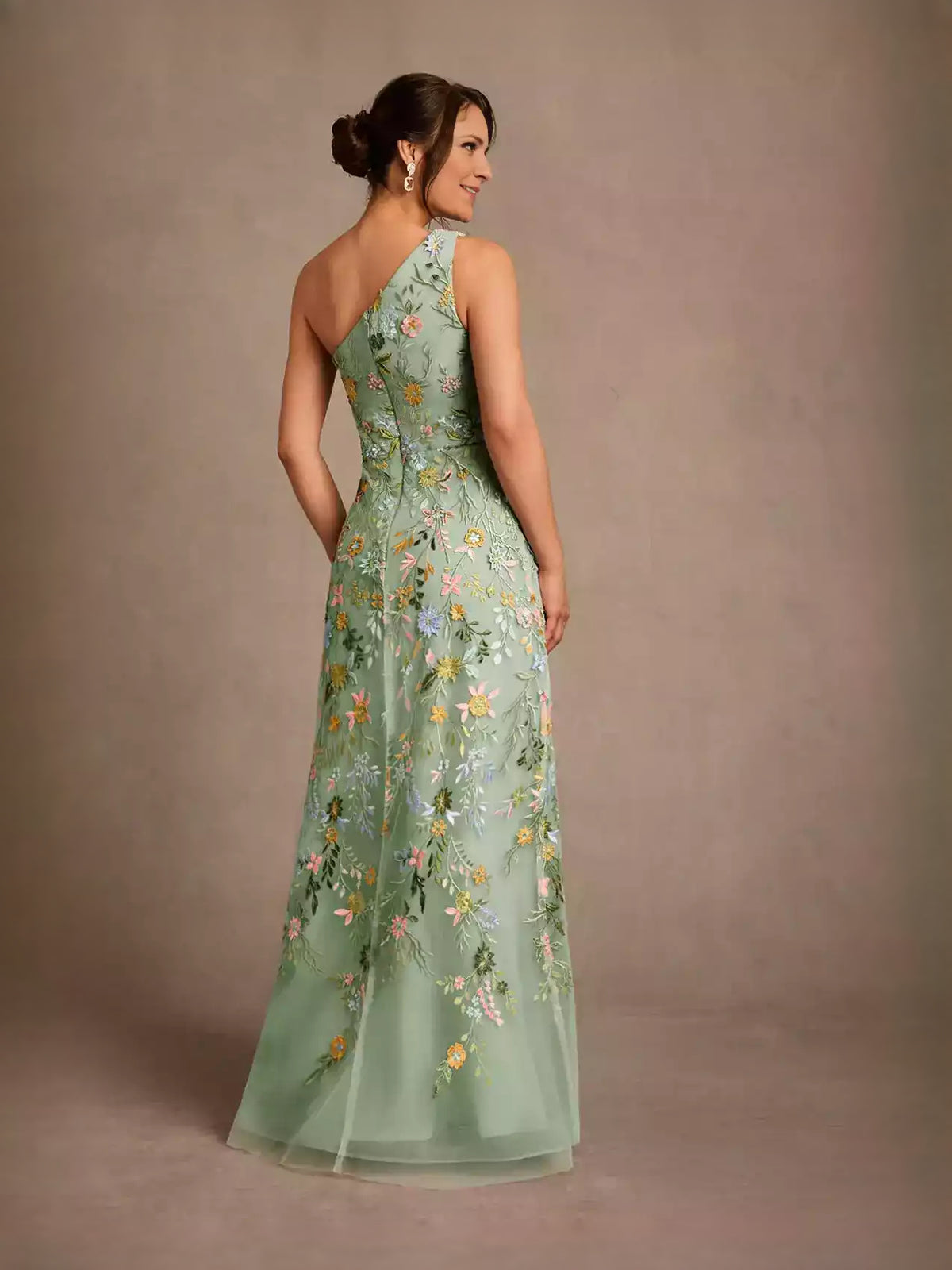 Dusty Sage floor-length prom dress, alternate view showing the dress shape and hem