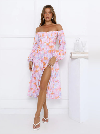 Multi midi formal dress with floral print, alternate view showing the bodice
