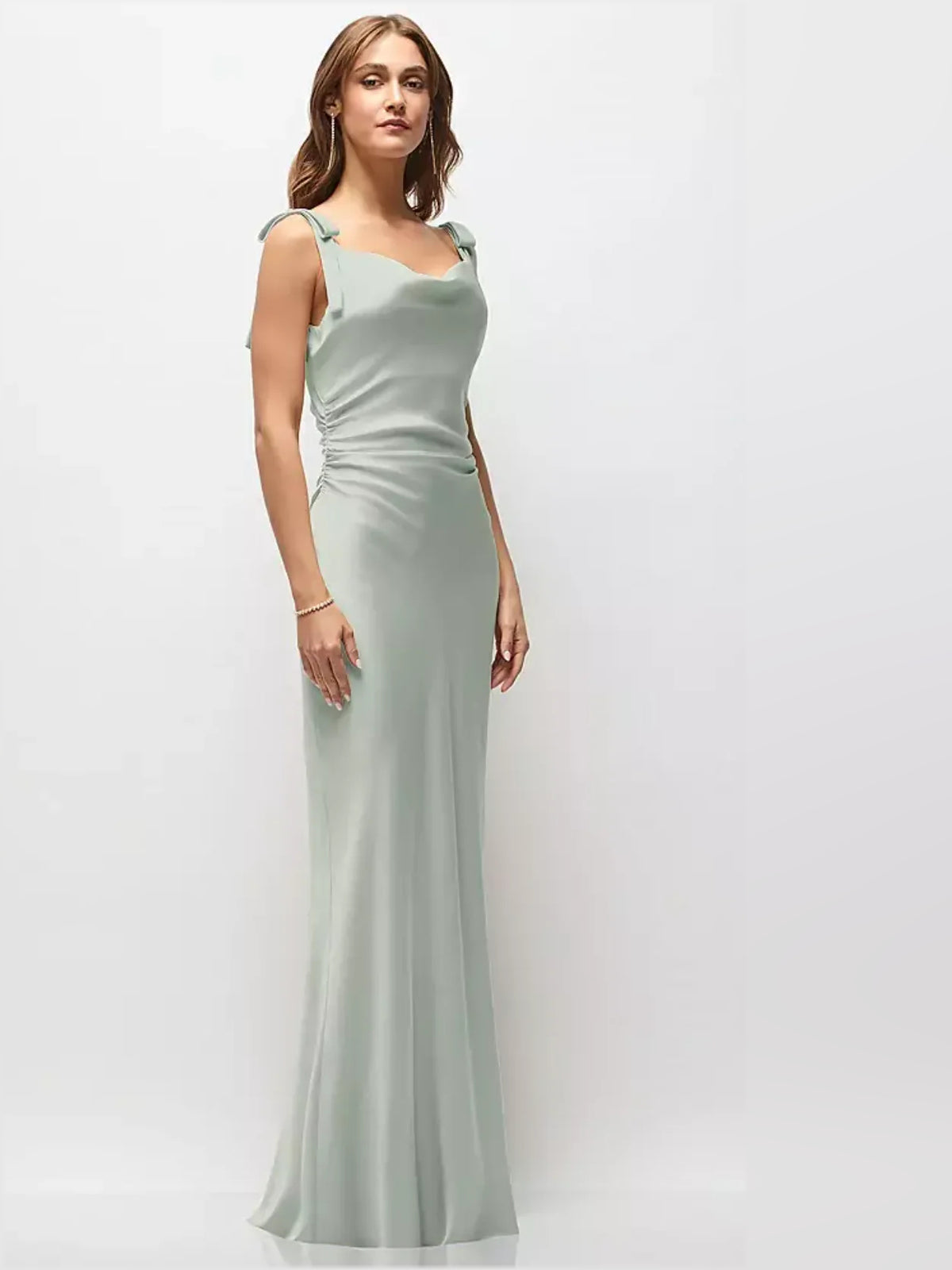 Light Gray maxi bridesmaid dress, alternate view showing the dress shape and hem