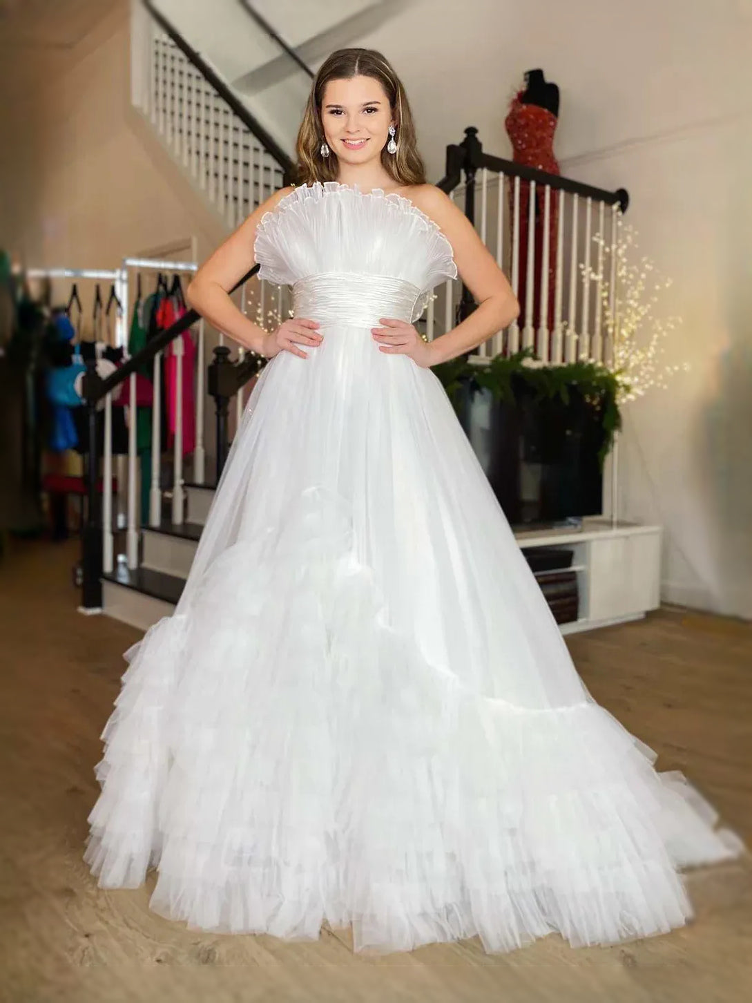 Black maxi prom dress, alternate view showing the dress shape and hem