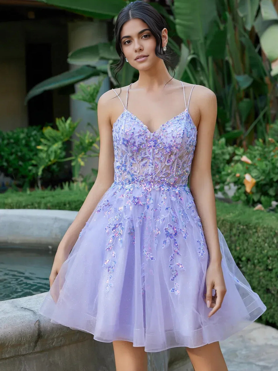 Cobalt Blue mini homecoming dress, alternate view showing the dress shape and hem