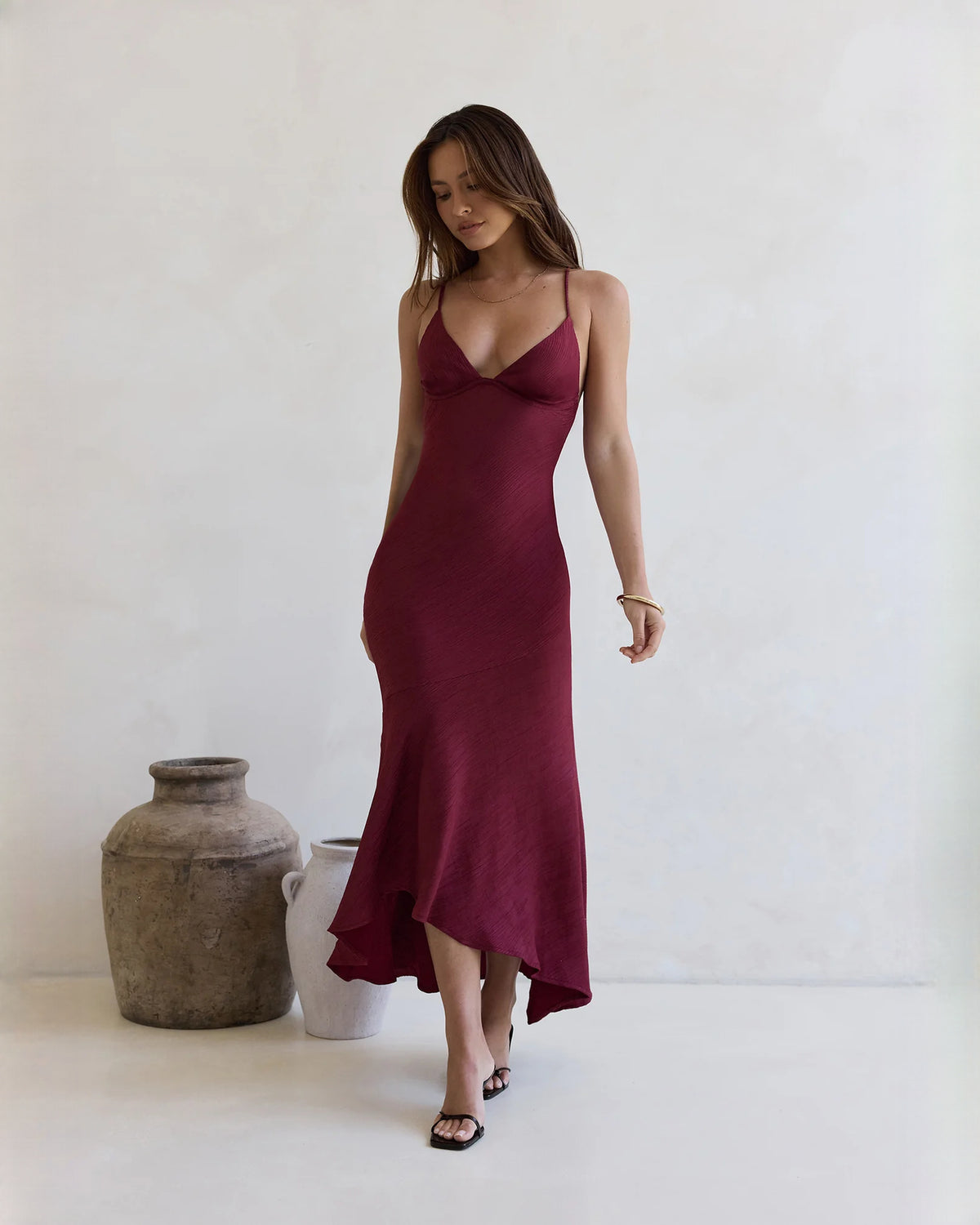 sleeveless satin a-line maxi bridesmaid dress - image 3