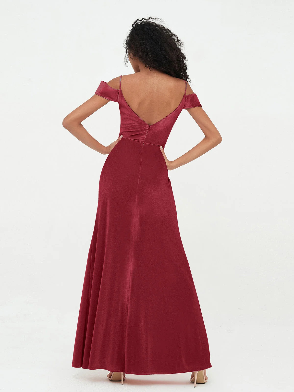 Red maxi prom dress, alternate view showing the dress shape and hem