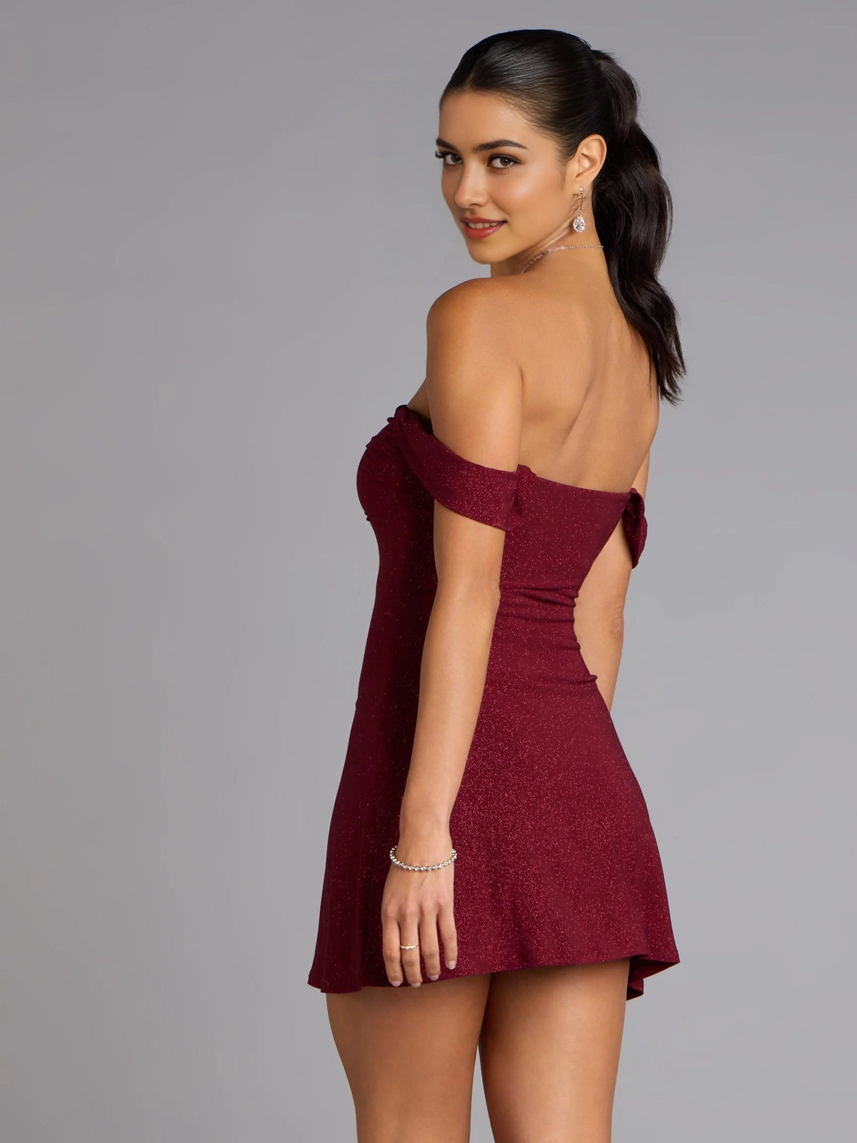 Jungle Green mini homecoming dress, alternate view showing the dress shape and hem