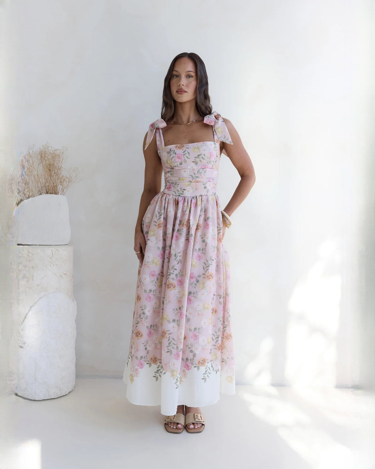 sleeveless satin a-line maxi bridesmaid dress - image 3