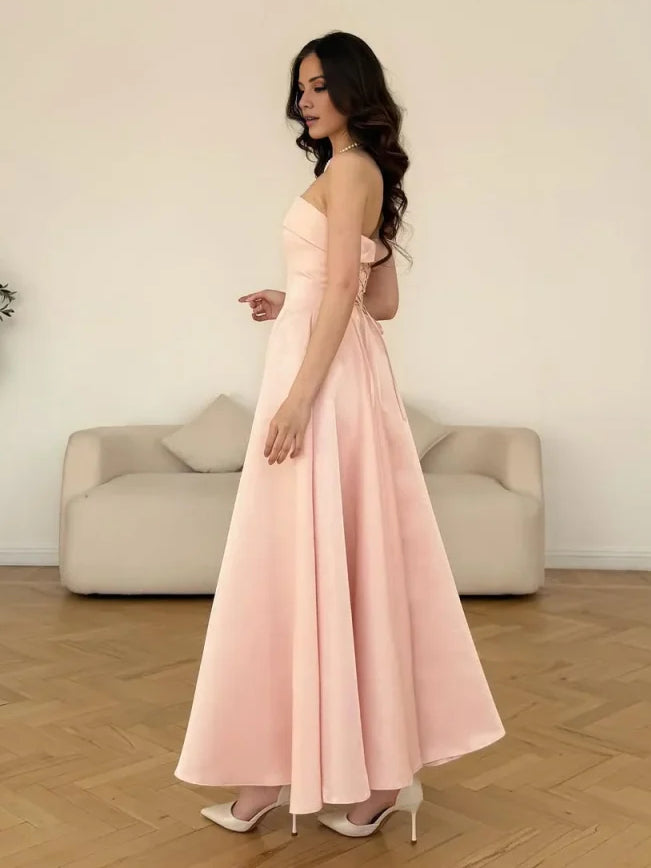 Black midi bridesmaid dress, alternate view showing the dress shape and hem