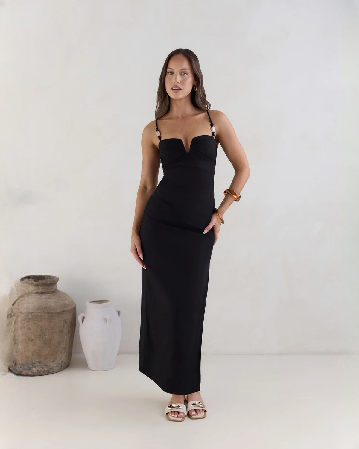 sleeveless satin a-line midi bridesmaid dress - image 3