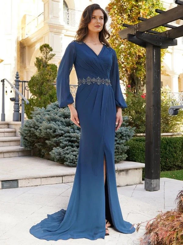 Peacock floor-length mother of the bride dress, alternate view showing the dress shape and hem
