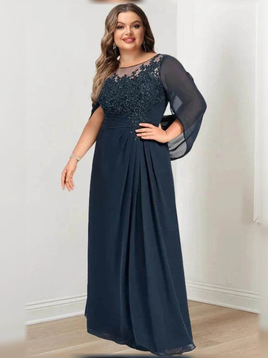 Dark Navy floor-length mother of the bride dress, alternate view showing the dress shape and hem