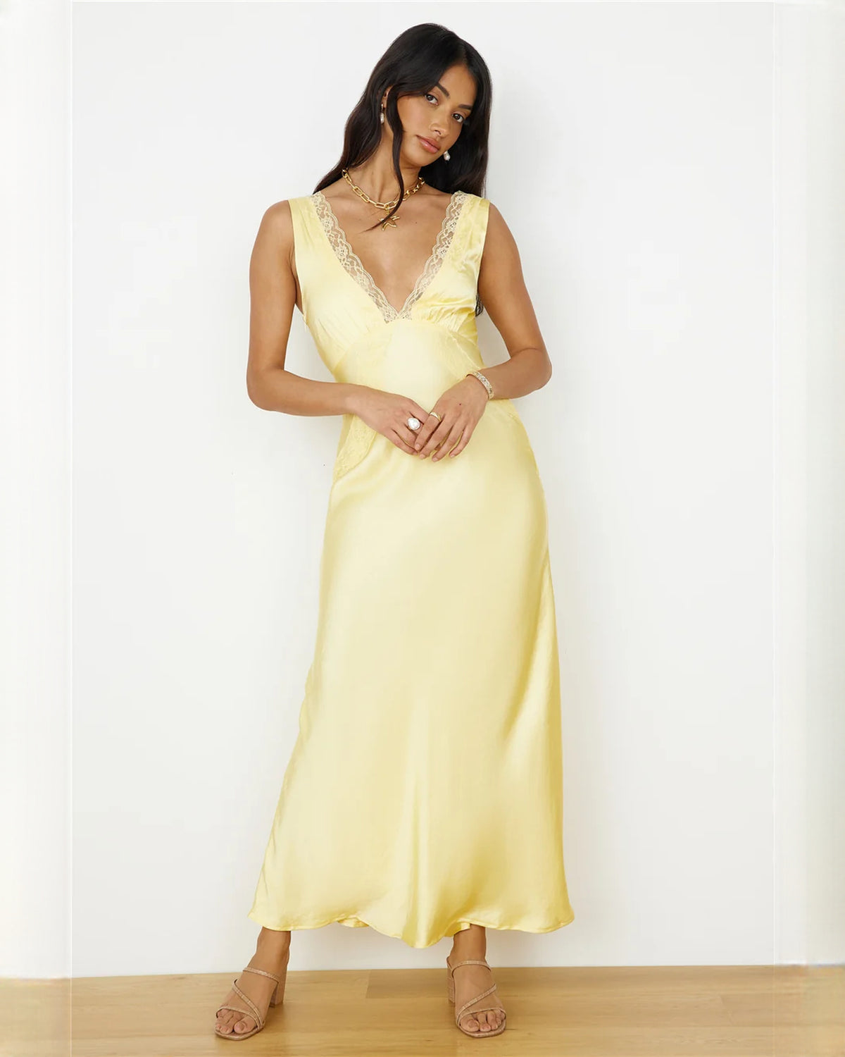 sleeveless satin a-line maxi bridesmaid dress - image 3