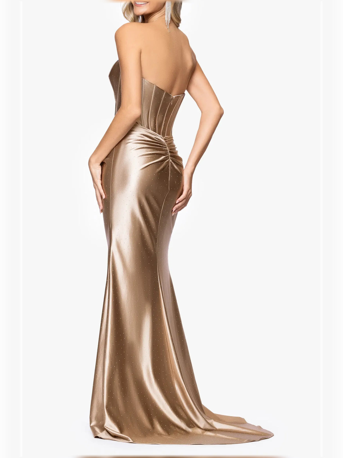 Taupe mermaid floor-length formal dress with draping, alternate view